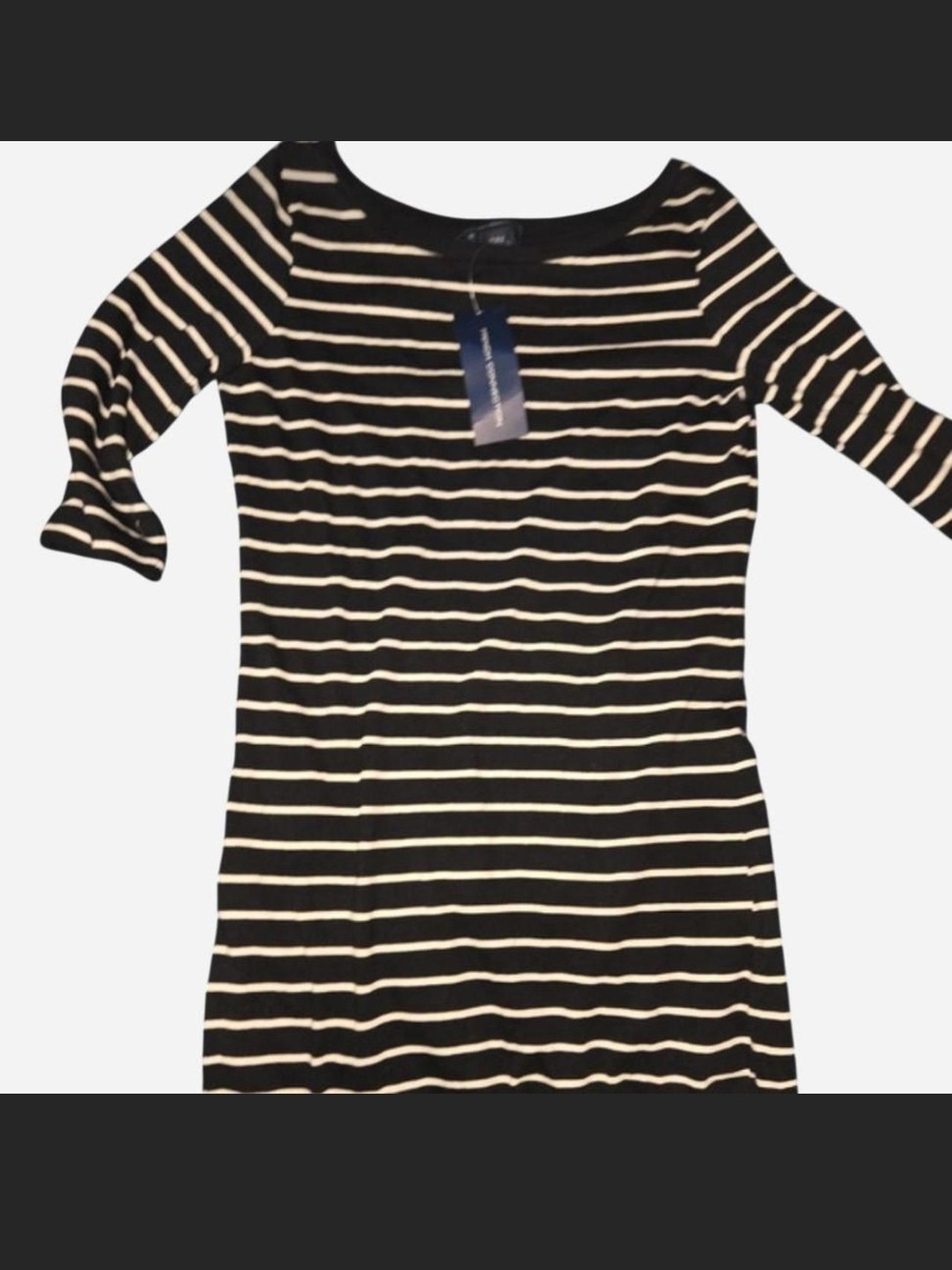 French Connection Black and White Striped Crewneck Dress